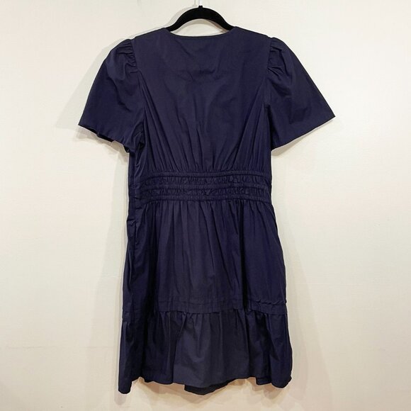 EUC Quince 100% Cotton Poplin Tiered Mini Dress Navy Blue Medium - Picture 4 of 9